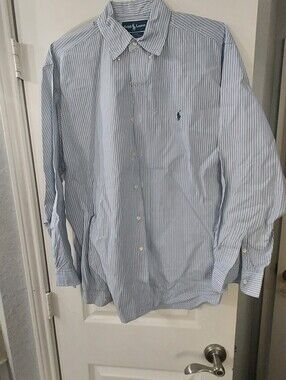 Ralph Lauren Light Blue and White Striped Button-Down Dress Shirt